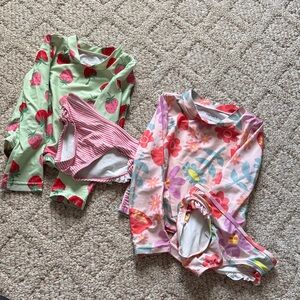 Carter's Girls Rash Guard bundle Set - strawberry and floral.